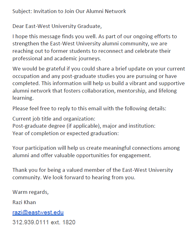 Invitation to Join Our Alumni Network